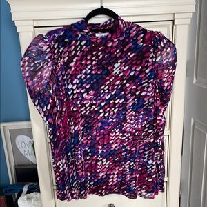 Bar III Pleated Mandarin Collar Blouse in Purple and Pink